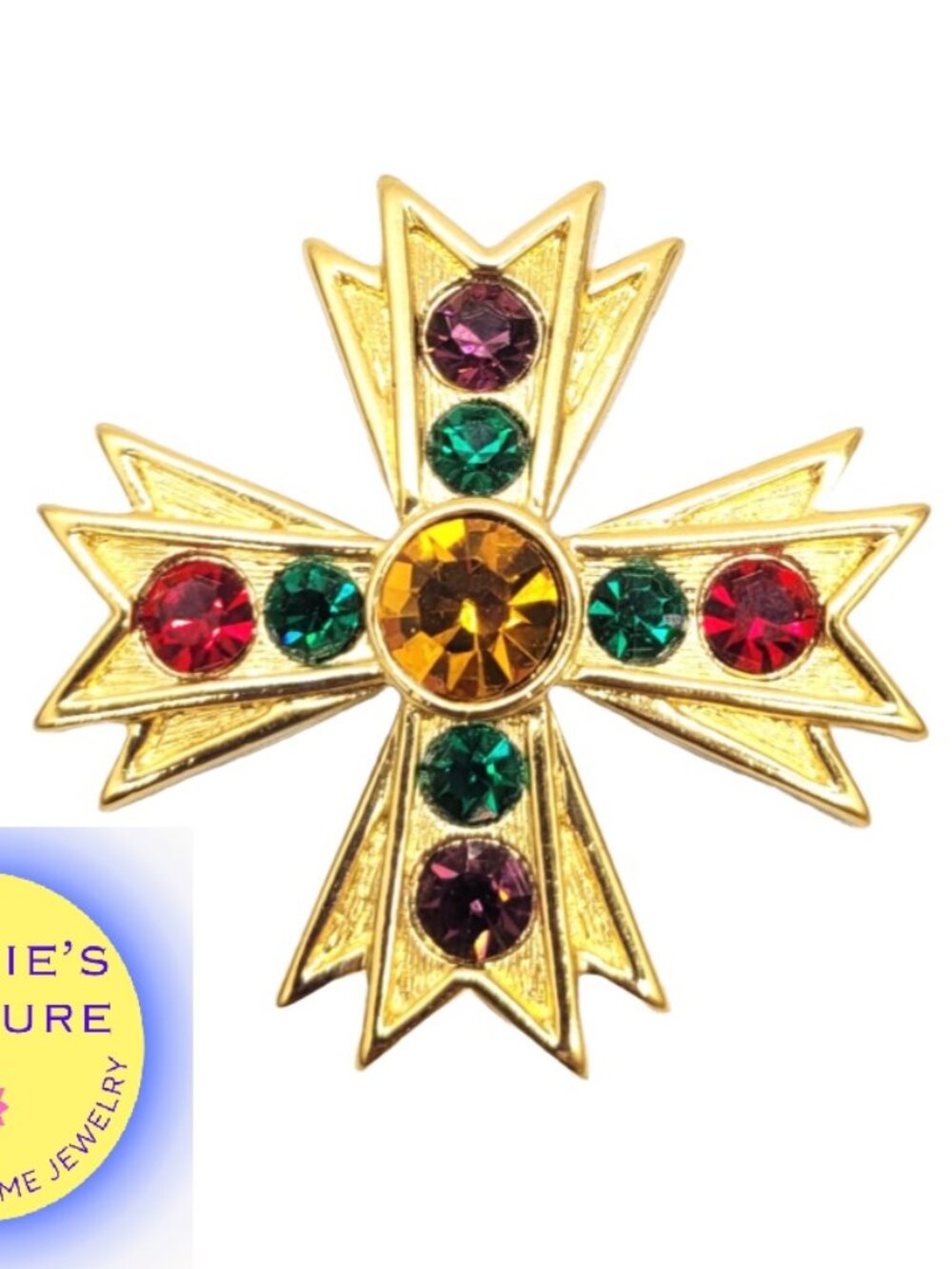 Vintage Signed Napier Rhinestone Maltese Cross Brooch, 1991